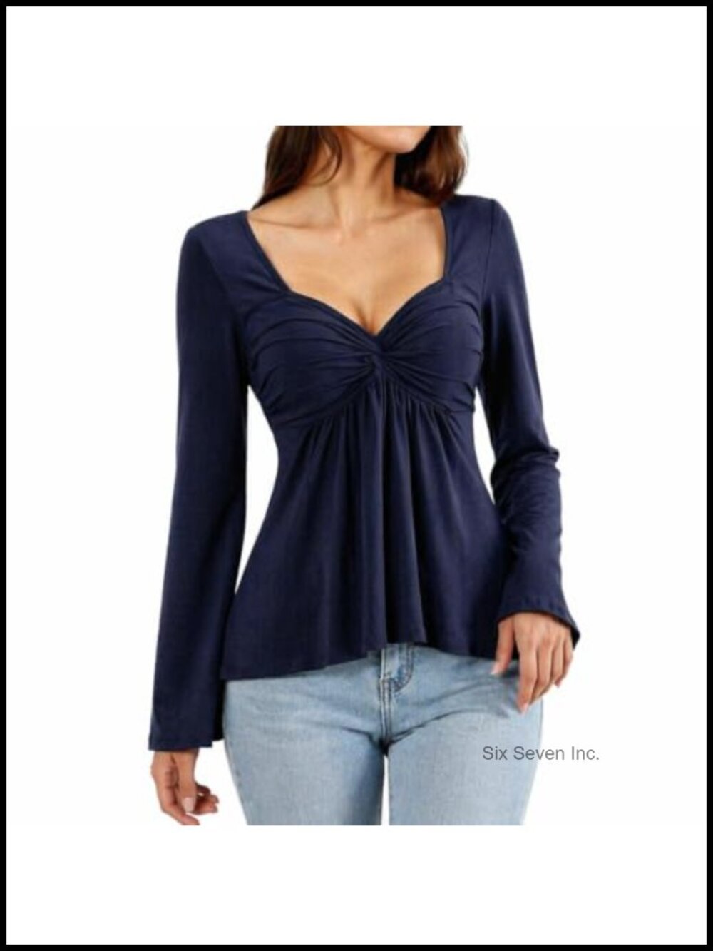 Sweetheart Neck Twist-Knot Smocked Babydoll Peplum Bell Sleeve Blouse